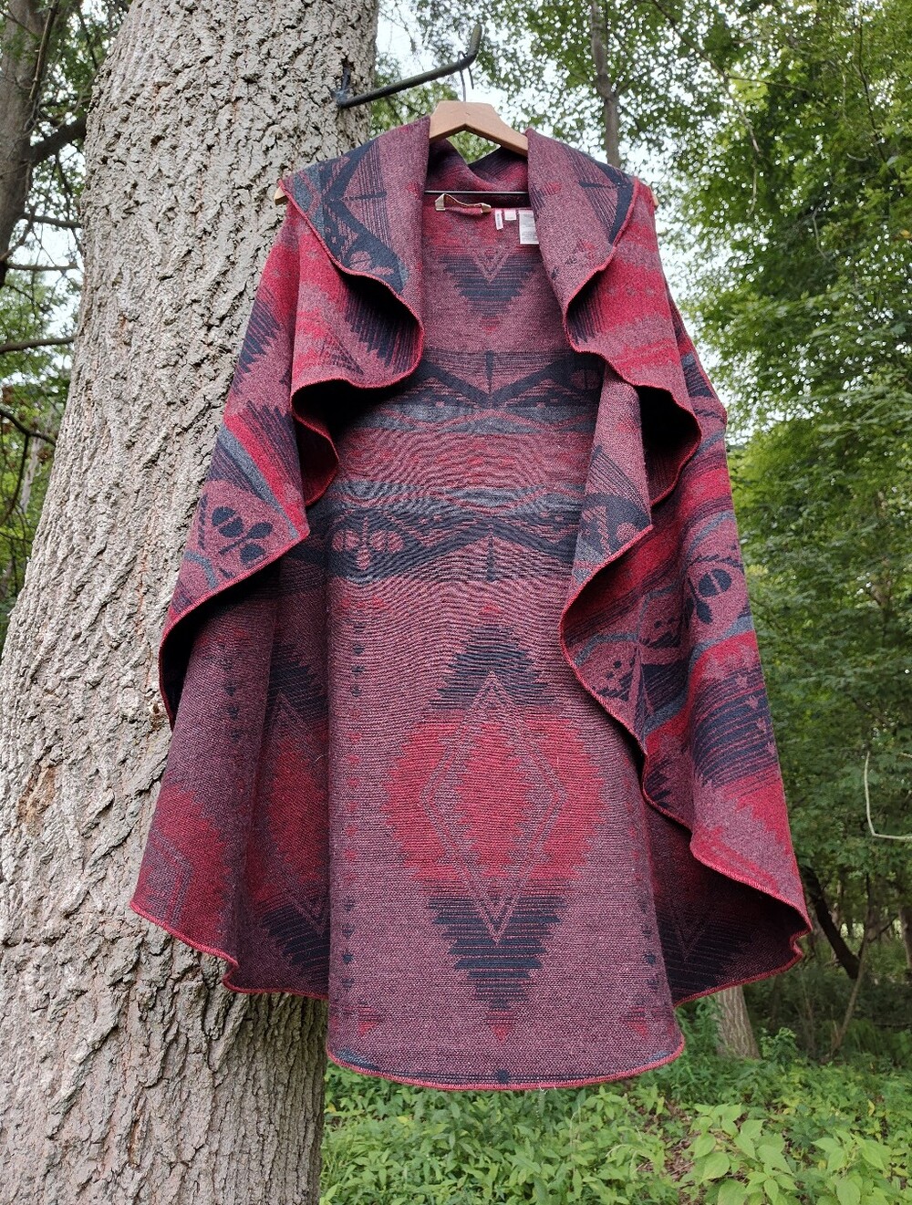 Dark Red Aztec Sleeveless Long Open Cardigan Sweater Soft Surroundings L/XL - Picture 3 of 10